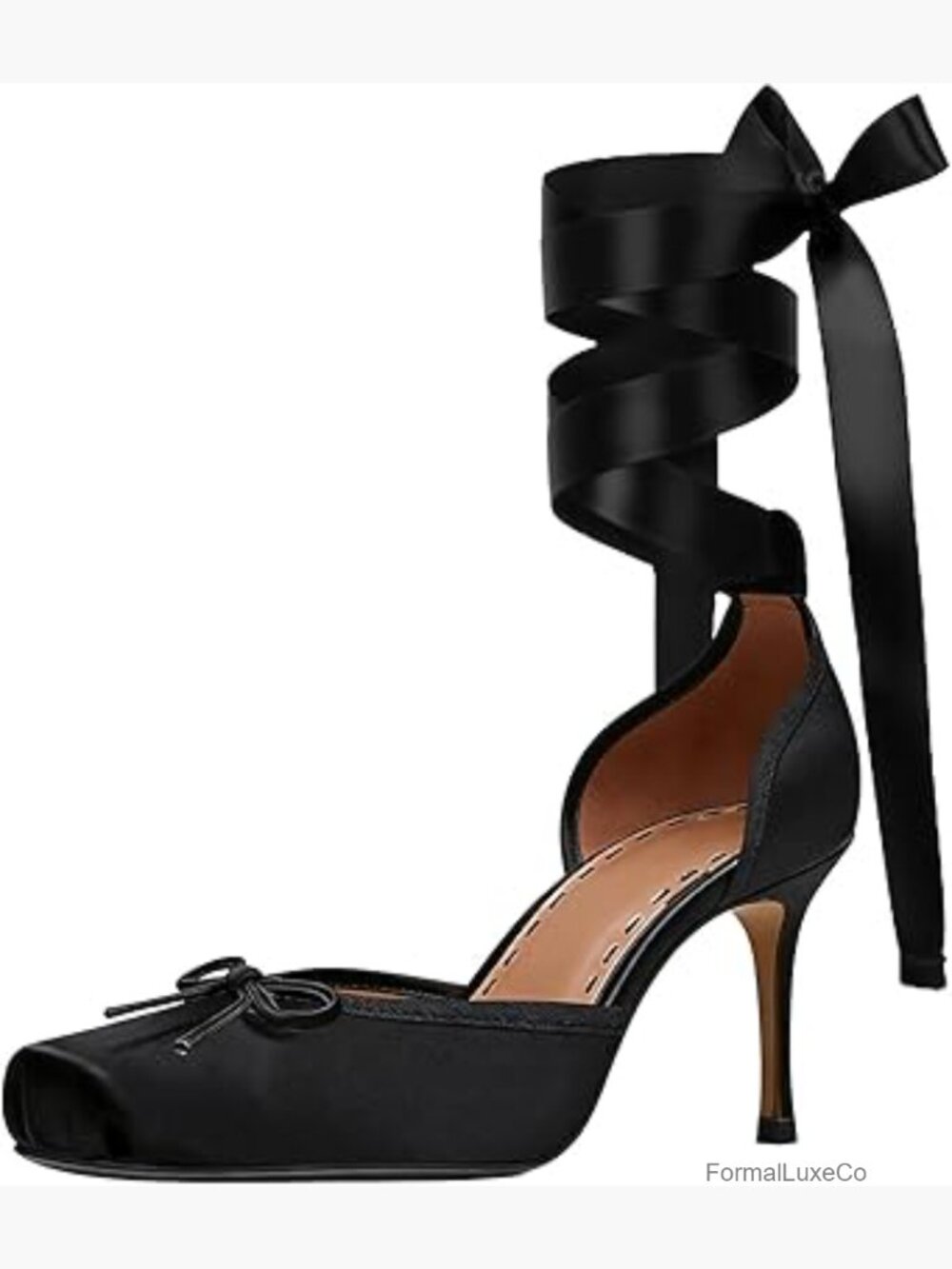 Women Satin Ballet High Heels Lace Up Ankle Strappy Pumps Bow Square Toe